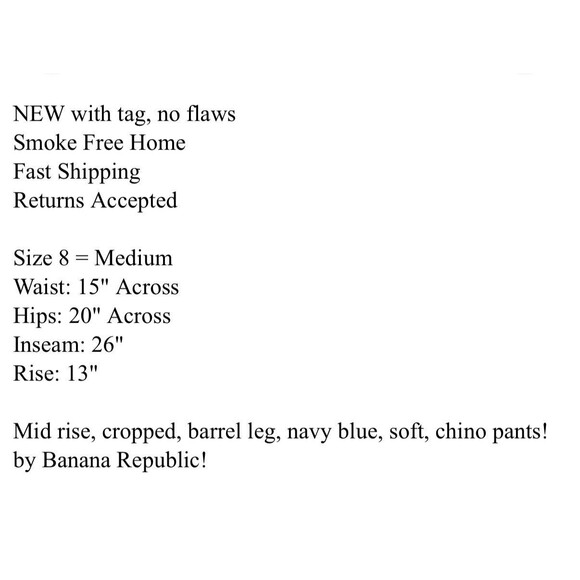 NWT $80 Banana Republic Women's Preppy Navy Authentic Chino Barrel Pants sz 8 M - Picture 5 of 5